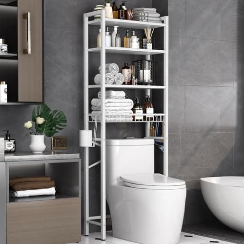 Over-The-Toilet 4-Tier Bathroom Organizer Shelf with Adjustable Basket - Vintage Brown