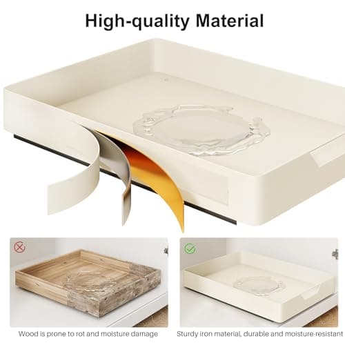 Adhesive Pull Out Cabinet Organizer for Kitchen, Bathroom, Pantry - Cream White - 13.8 W x 21 D - No Drill Slide Out Drawers
