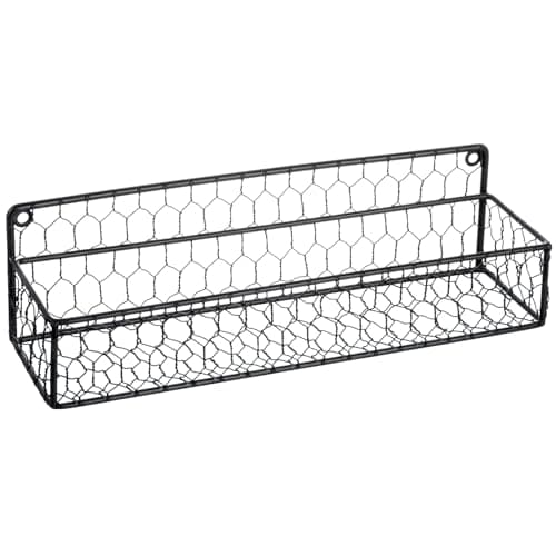 MyGift 12-Inch Black Chicken Wire Wall Mount Spice Rack, Set of 2