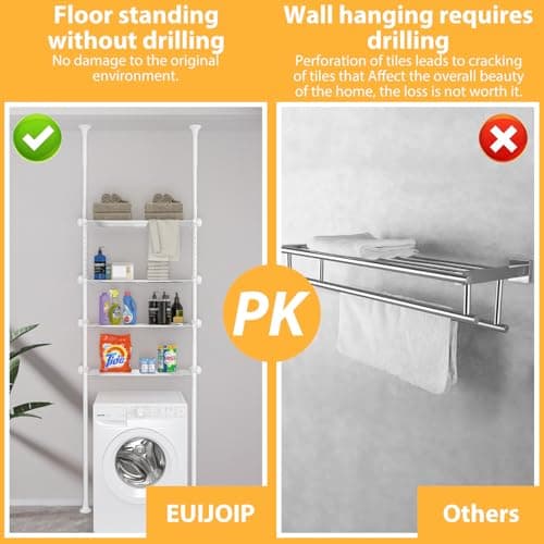 Stainless Steel 83-124 Inch Adjustable White Bathroom Organizer Spacesaver
