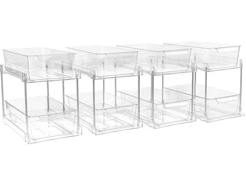 4-Pack Clear 2-Tier Sink Organizers for Bathroom, Kitchen, and Pantry
