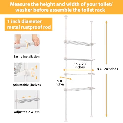 Stainless Steel 83-124 Inch Adjustable White Bathroom Organizer Spacesaver