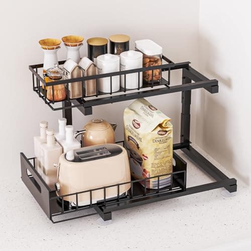 2-Pack Heavy Duty Under Sink Organizer, Adjustable Multi-Purpose Shelf (Black)