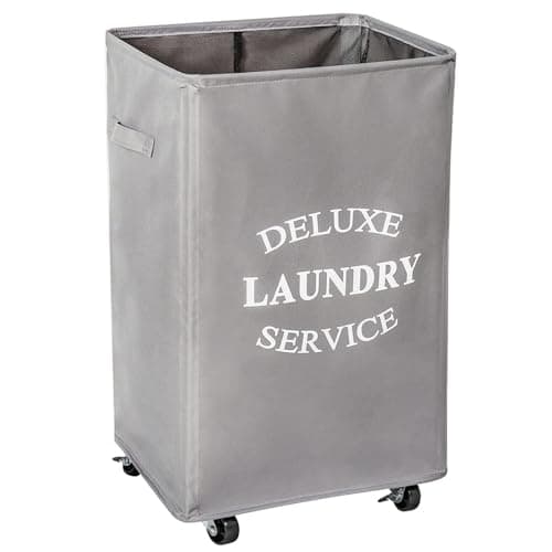 WOWLIVE Large Rolling Laundry Hamper, 90L Collapsible Black
