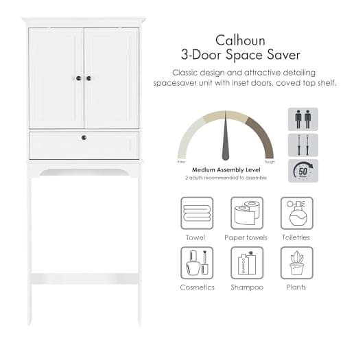 Spirich White Toilet Storage Cabinet with Doors and Adjustment