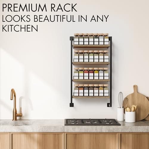 Space Saving Spice Rack Organizer for Wall Mount - Easy Installation for up to 56 Jars - Kitchen Seasoning Organizer