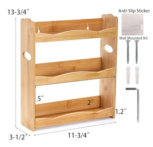 Jucoan 3-Tier Bamboo Spice Rack, Wall Mount Countertop Organizer