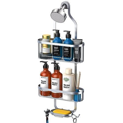 Kadolina Overhead Shower Caddy with Hooks, Black [Patented]