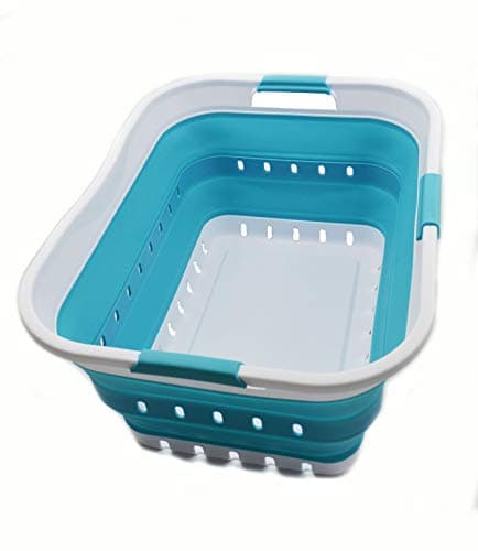 Collapsible 42L Plastic Laundry Basket - Space Saving Storage for Laundry - White/Grey (1, Adult)