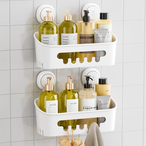 TAILI Heavy Duty Shower Caddy, 2 Pack, White Suspends Flyers Inside, Bathroom Organizer