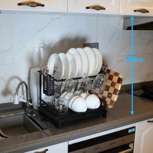 B-Land 2-Tier Kitchen Dish Drying Rack with Drainboard and Utensil Holders