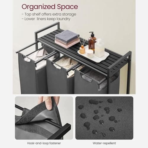 VASAGLE Laundry Sorter with 3 Bags, Metal Frame, 3 x 10 Gallons, Black and Gray