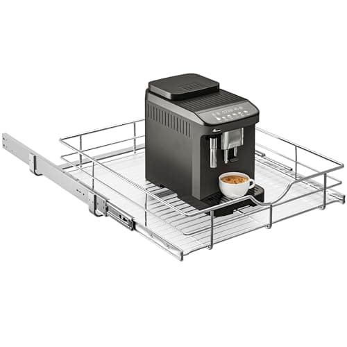 WelFurGeer 2-Tier Stainless Steel Cabinet Organizer with Soft Close Slides and Chrome Wire Basket