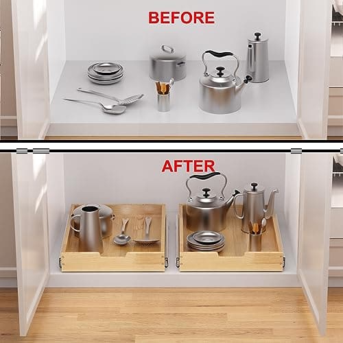 Heavy-Duty Wood Pull-Out Cabinet Organizer for Kitchen Pantry and Bathroom Storage