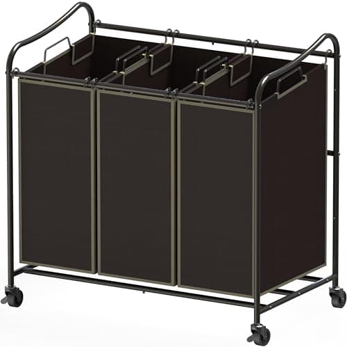Heavy-Duty 3-Bag Laundry Sorter Cart, Chrome, Houseware