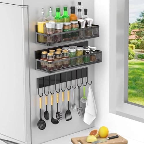 Kitchen Utensil and Spice Rack for Wall Mount - 23.7in Organizer with Hooks