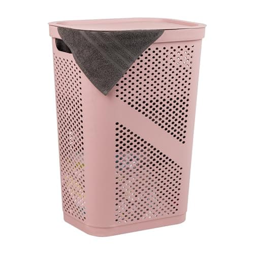 60L Slim Laundry Hamper with Lid, Ventilated Gray Plastic