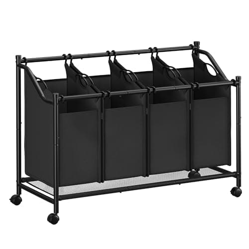 SONGMICS Rolling Laundry Basket with 4 Removable Bags, Ink Black URLS103B01