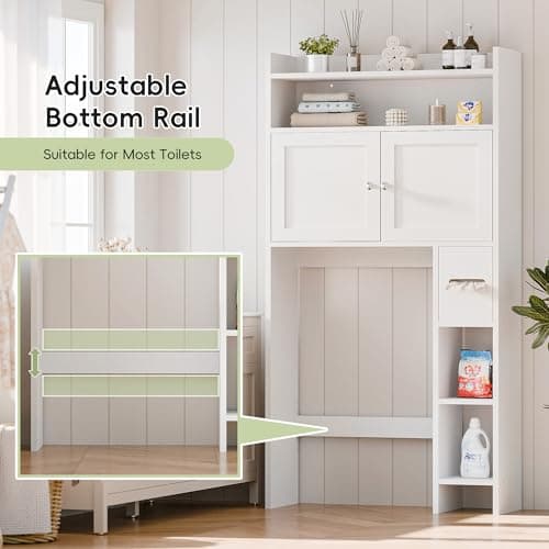 MU Over-Toilet Storage Cabinet with Doors, 32" White Bathroom Organizer