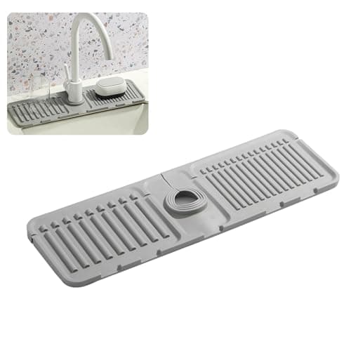 Premium Silicone Kitchen Faucet Mat - Fast Drying Splash Guard (1 Pack, Gray)