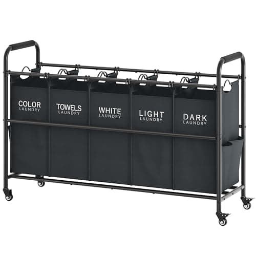5-Bag Laundry Sorter Cart with Rolling Wheels for Dirty Clothes Storage