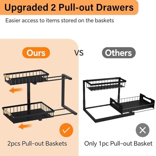 2-Tier Under Sink Organizer with Metal Drawers for Kitchen and Bathroom Storage
