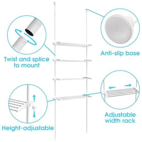 White Bathroom Space Saver Shelf with Adjustable Rack