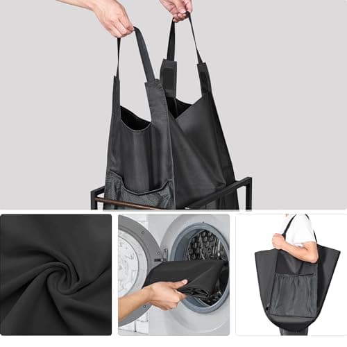 Black Laundry Hamper with Wheels & Adjustable Feet, 90L Liner & Mesh Pocket