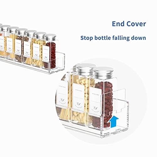 FEMELI 15 Inch 4 Pack Acrylic Hanging Spice Rack for Kitchen Cabinets