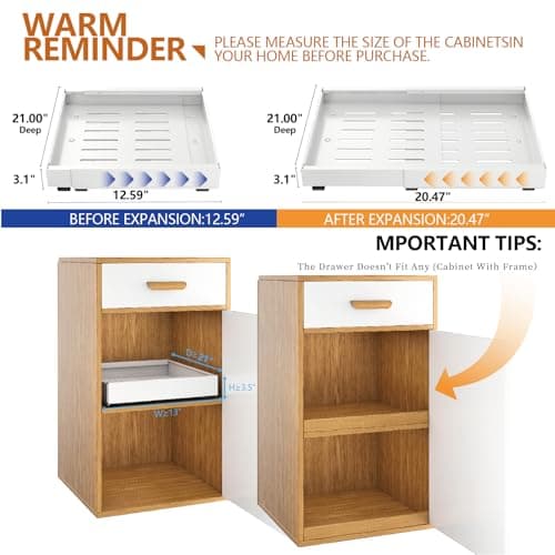 2 Pack Expandable Kitchen Cabinet Organizer, White, Carbon Steel Frame