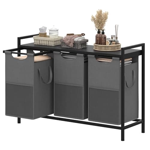 Heybly 3 x 12.5 Gal Laundry Baskets with Sorter for Laundry Room Storage Rustic HLH003SR