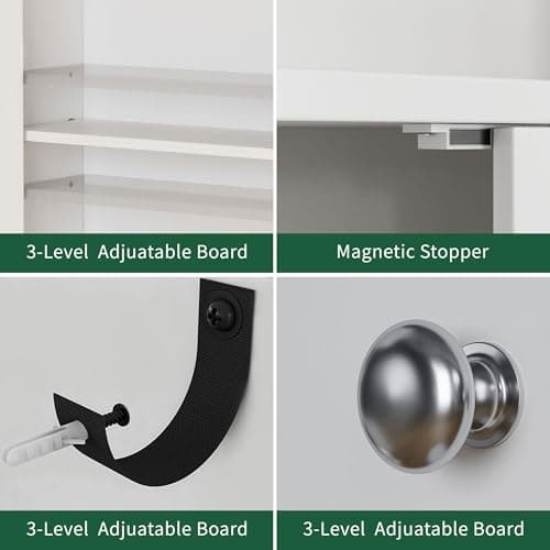 Walsunny Toilet Storage Cabinet, White - Open Shelves, Double Doors, Space-Saving Organizer