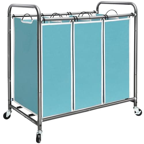 Heavy Duty Rolling Laundry Sorter Cart with Lockable Wheels, Black