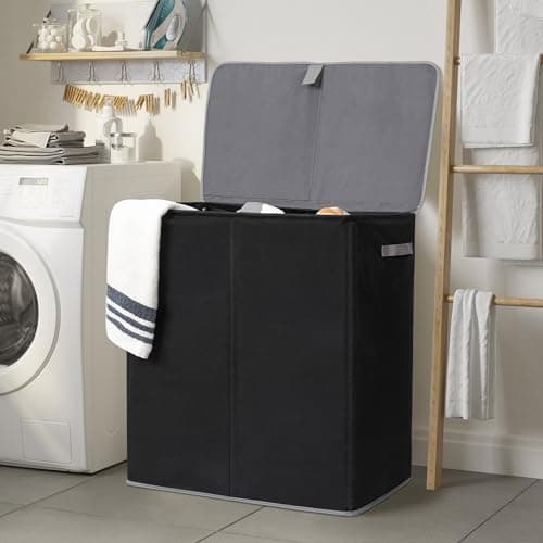 WOWLIVE 160L 3-Section Laundry Hamper with Lid & Removable Bags, Collapsible Black