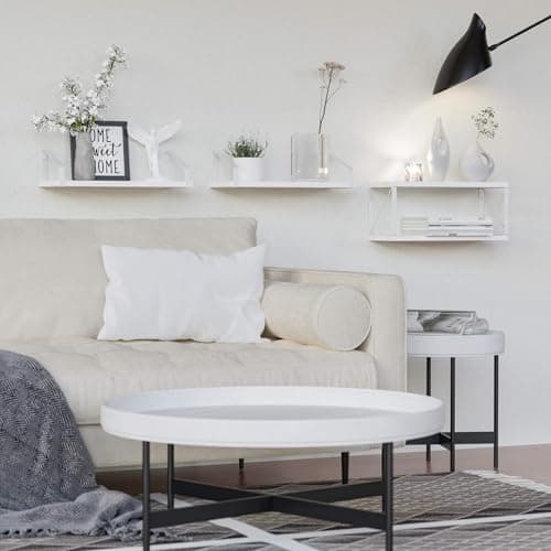 White Wall-Mounted Floating Shelves for Bedroom, Kitchen & Bathroom Storage