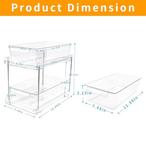 4Pack Clear Under Sink Bathroom Storage Organizers with Pull-Out Track for Pantry Cabinets