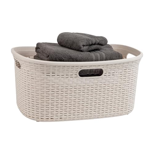 Ivory Wicker 40L Mind Reader Laundry Basket, Plastic Lid