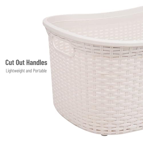 Ivory Wicker 40L Mind Reader Laundry Basket, Plastic Lid