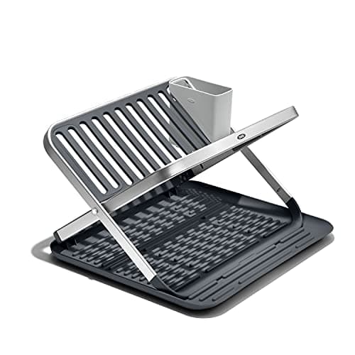 OXO Good Grips 2-Tier Aluminum Foldable Dish Drying Rack with Drainboard