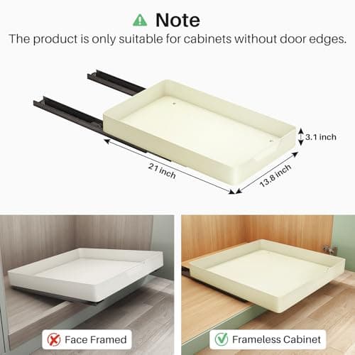 Pull Out Cabinet Organizer for Kitchen Cabinets, 21 inch Deep, No Drill Adhesive Drawers