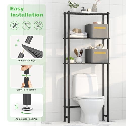 Black 3-Tier Over the Toilet Storage Organizer Rack