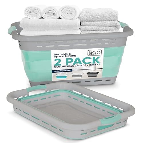 BLACK+DECKER Portable 25" Slim Laundry Basket - Ideal for Small Spaces & Travel, Black