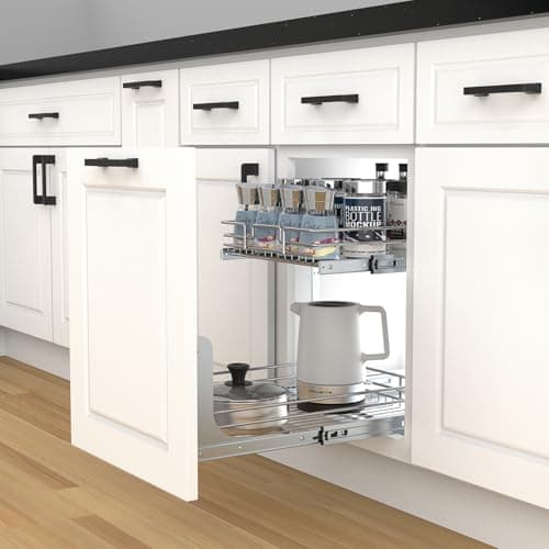 2-Tier Heavy-Duty Metal Pull-Out Cabinet Organizer, Chrome, 14" W x 21" D