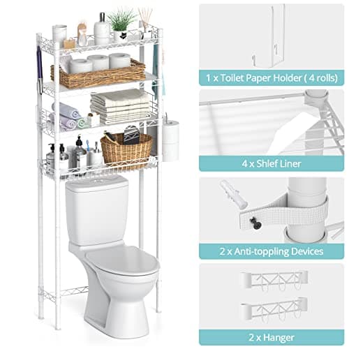White Over-The-Toilet Storage Shelf, Bathroom Space Saver Organizer