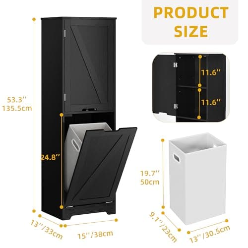 DWVO Tall Laundry Cabinet - 53" Black Storage with Adjustable Shelves