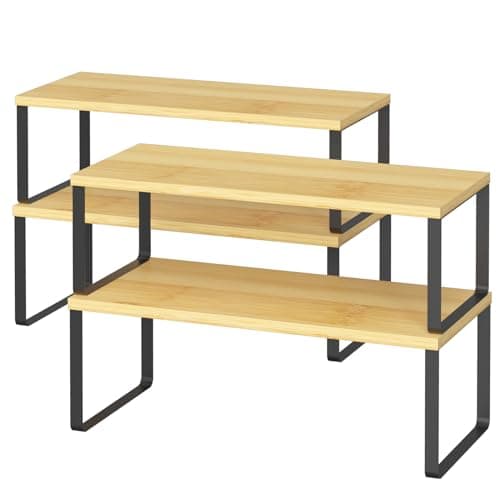 NEX Bamboo Kitchen Organizing Shelf, Set of 4, White & Natural