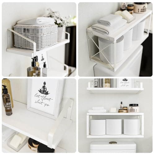 White Wall-Mounted Floating Shelves for Bedroom, Kitchen & Bathroom Storage
