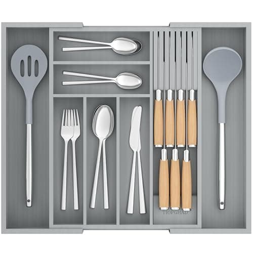 Expandable Bamboo Silverware Drawer Organizer for Kitchen