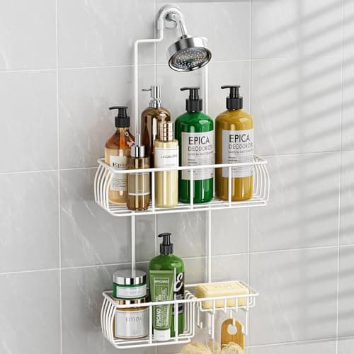 Epicano Anti-Swing Overhead Shower Caddy, Rustproof Hooks, Matte Black