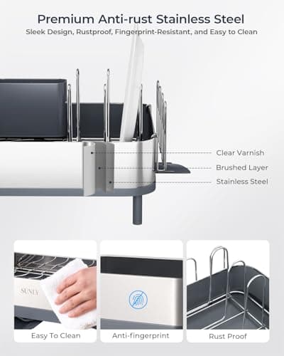 Expandable Dish Drying Rack for Kitchen Counter, Stainless Steel with Extendable Spout